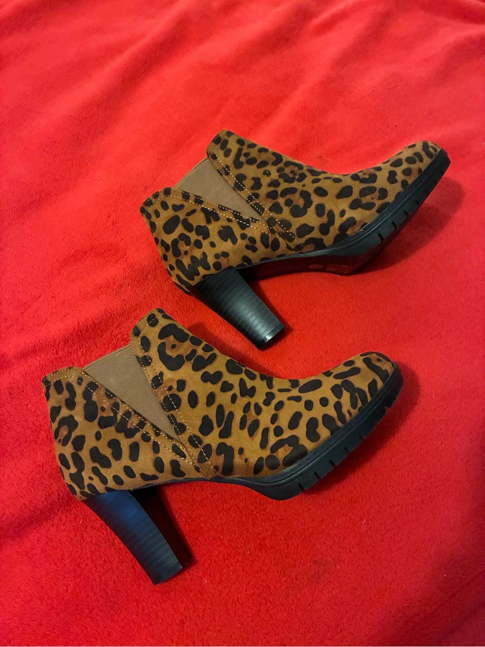 Leopard Faux Suede Lug Sole Ankle Boot